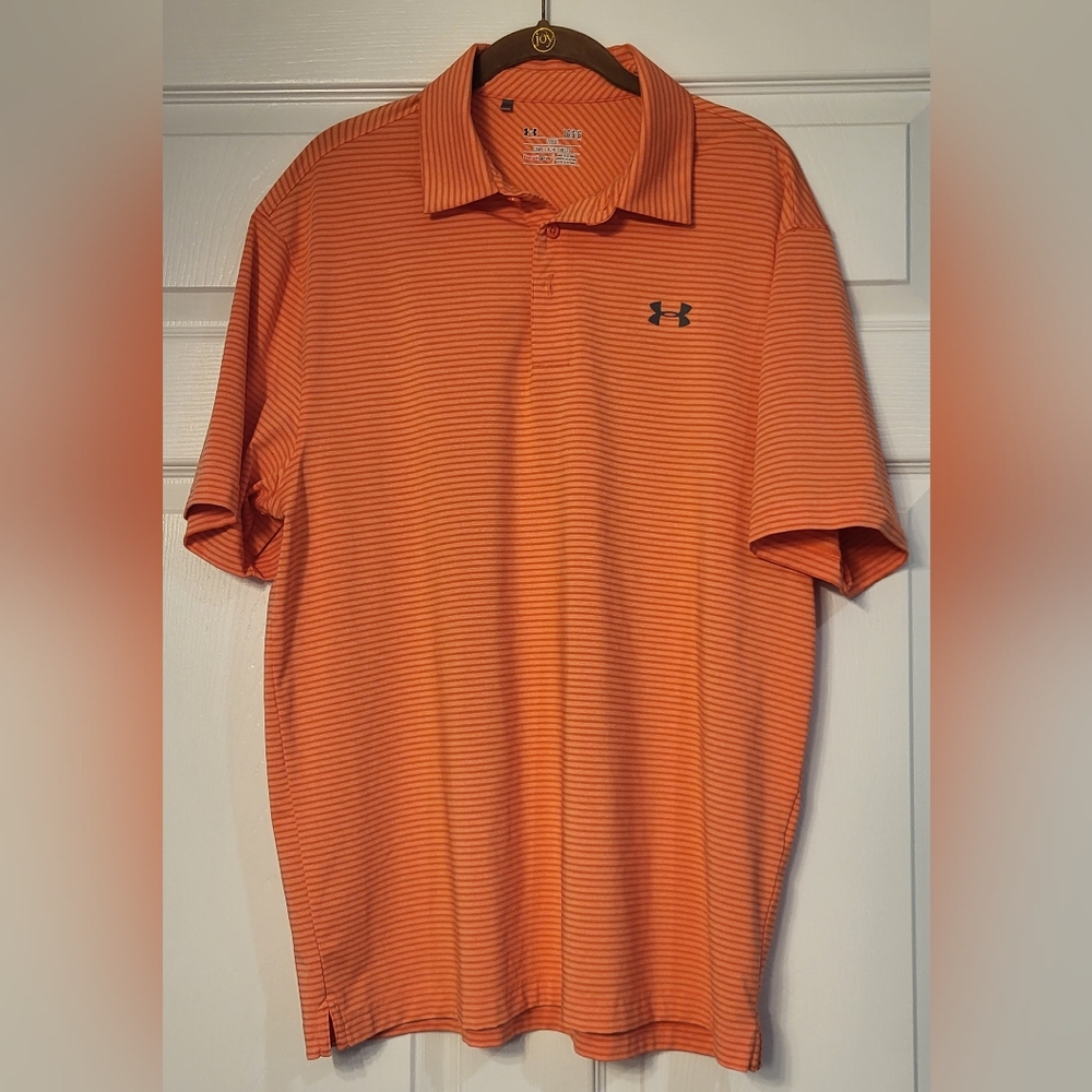 Men's Orange Loose Fit Under Armour Polo Size Large